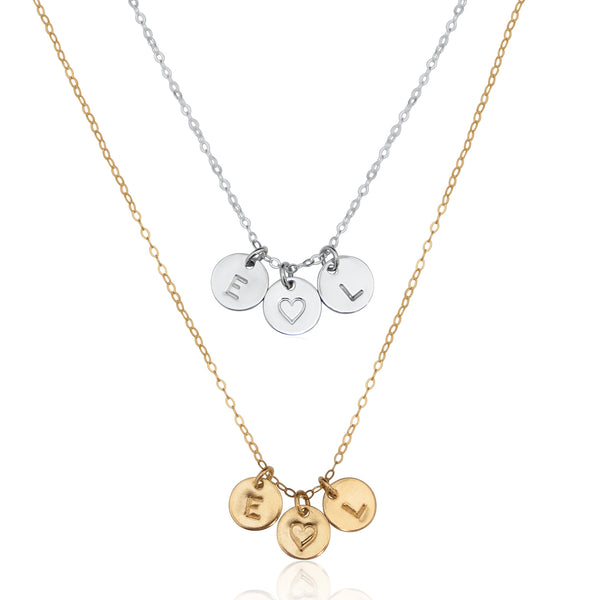 EFYTAL Dainty Three Initial Necklace • 3 discs in silver or gold