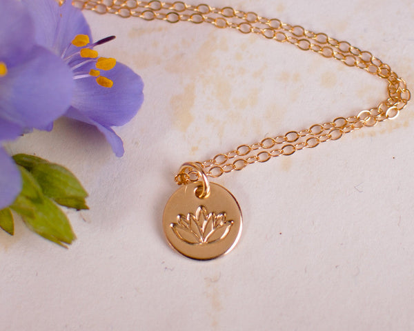 tiny gold lotus necklace EFYTAL Jewelry - Main Image