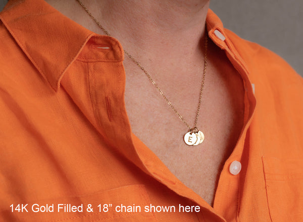 two mini initial necklace with heart, silver or gold