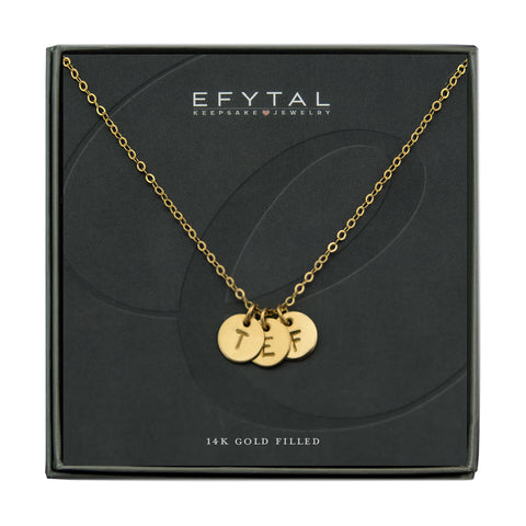 mini three initial necklace (3/8"), gold
