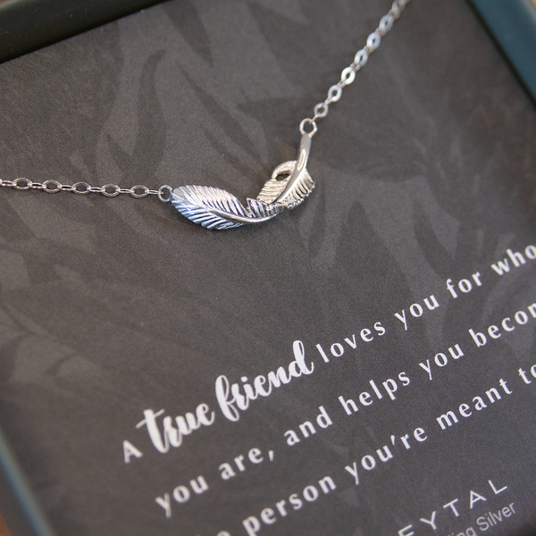 constance feather necklace, silver or gold • true friend
