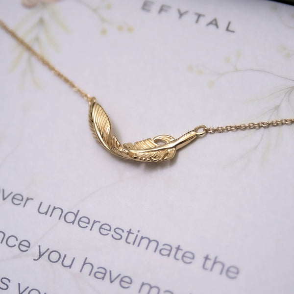 constance feather necklace, silver or gold • you'll be missed