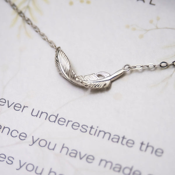 constance feather necklace, silver or gold • next journey