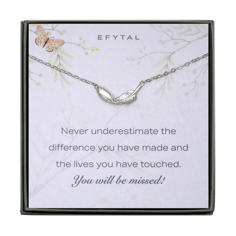 constance feather necklace • you'll be missed