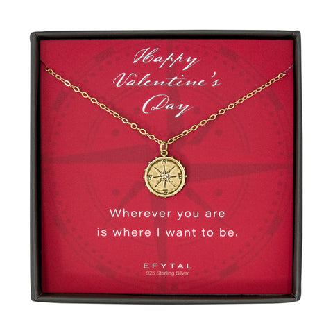 nellie compass necklace, silver or gold • valentine, wherever you are