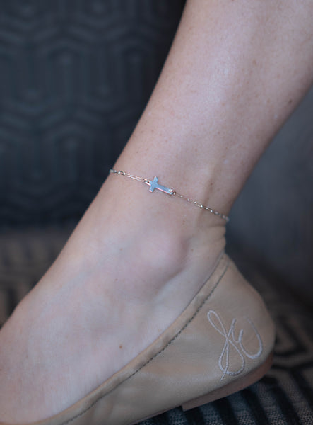 noah sideways cross anklet • joy faith patience