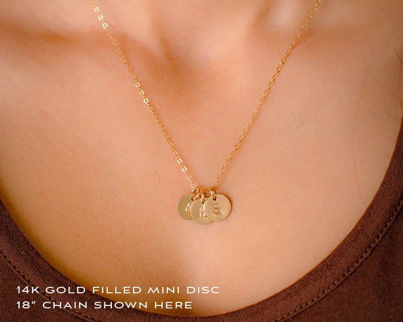 two mini initial necklace with heart, silver or gold