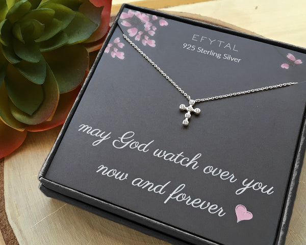 bethany petite cz cross necklace • may God watch over you