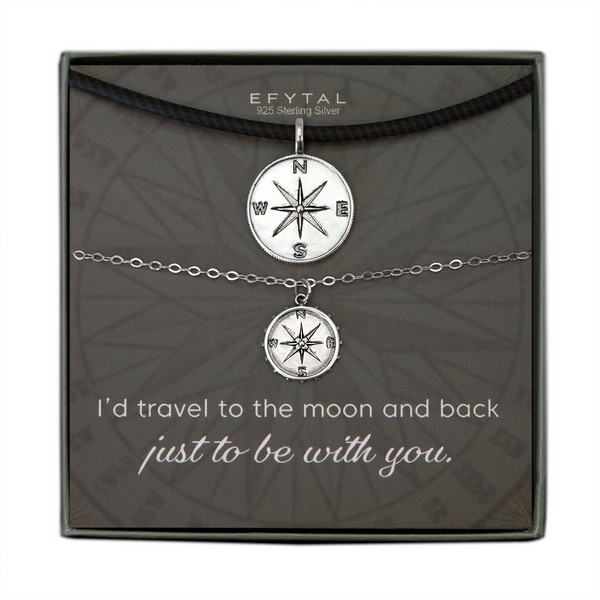 boone + nellie compass necklace set • moon and back