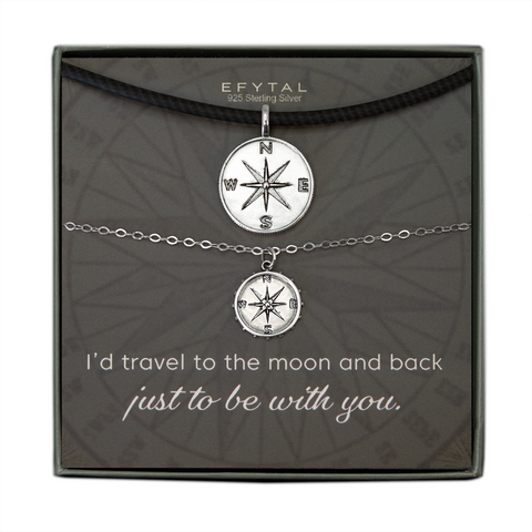 boone + nellie compass necklace set • moon and back