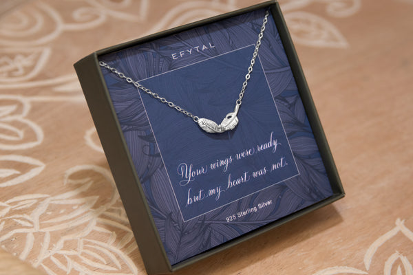 constance feather necklace, silver or gold • memorial gift