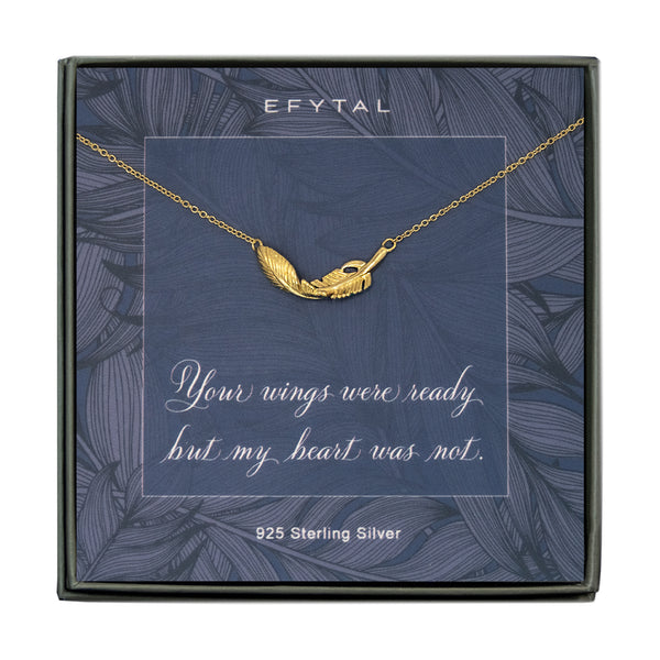 constance feather necklace, silver or gold • memorial gift
