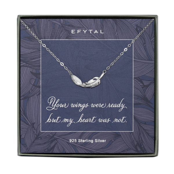 constance feather necklace, silver or gold • memorial gift