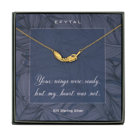 constance feather necklace, silver or gold • memorial gift