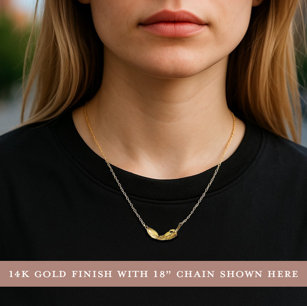 constance feather necklace, silver or gold • invisible thread