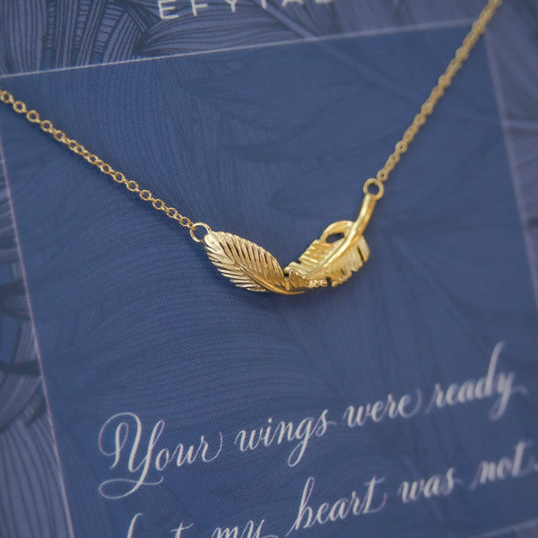 constance feather necklace, silver or gold • memorial gift