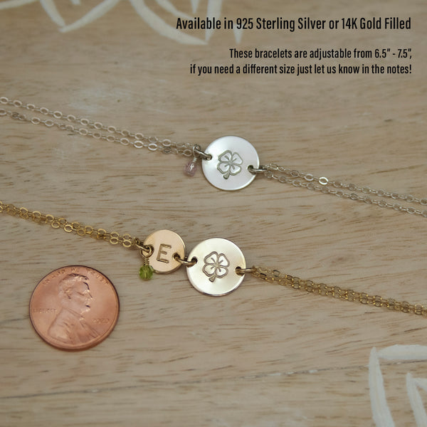 erin lucky shamrock bracelet, silver or gold • Irish blessing