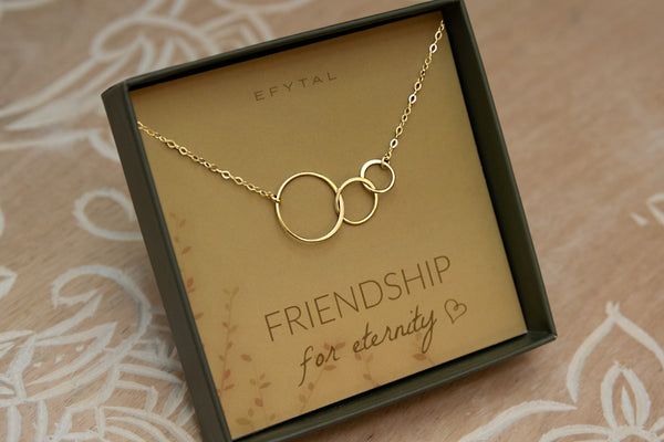 josie three ring necklace, silver or gold • friendship for eternity