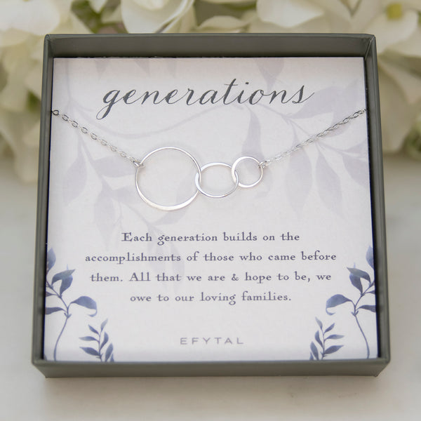 josie three ring necklace, silver or gold • generations, families