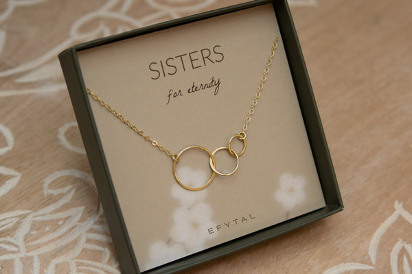 josie three ring necklace, silver or gold • sisters for eternity