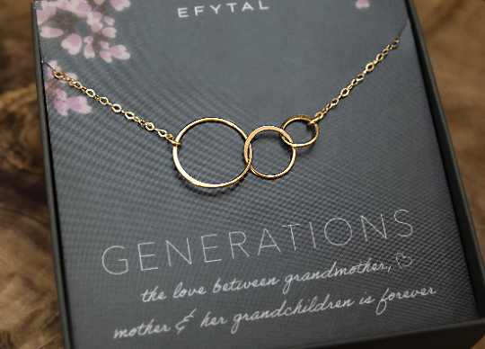 josie three ring necklace, silver or gold • generations, grandchildren