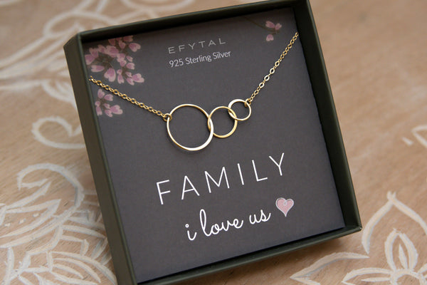 josie three ring necklace, silver or gold • family
