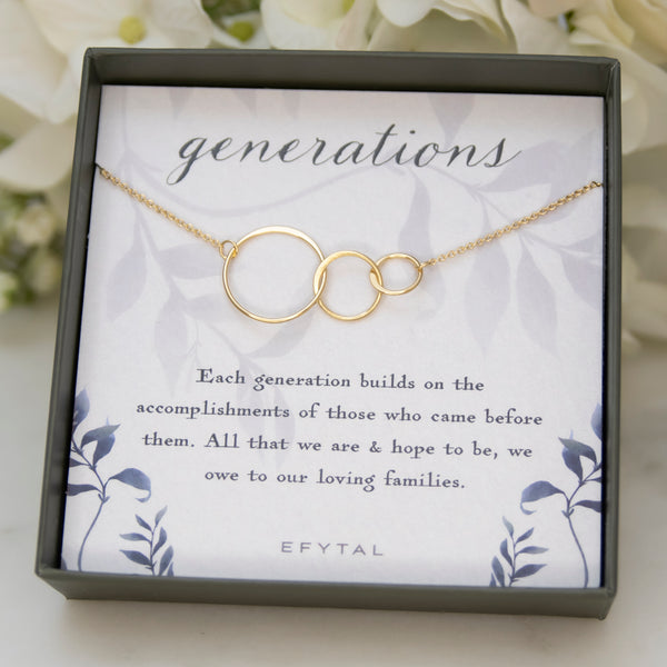 josie three ring necklace, silver or gold • generations, families