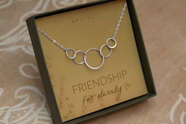 josie five ring necklace, silver or gold • friendship for eternity