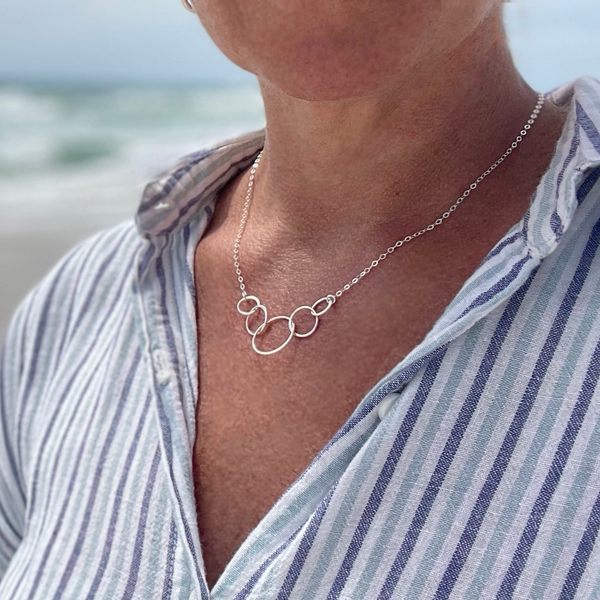 josie five ring necklace, silver or gold • family