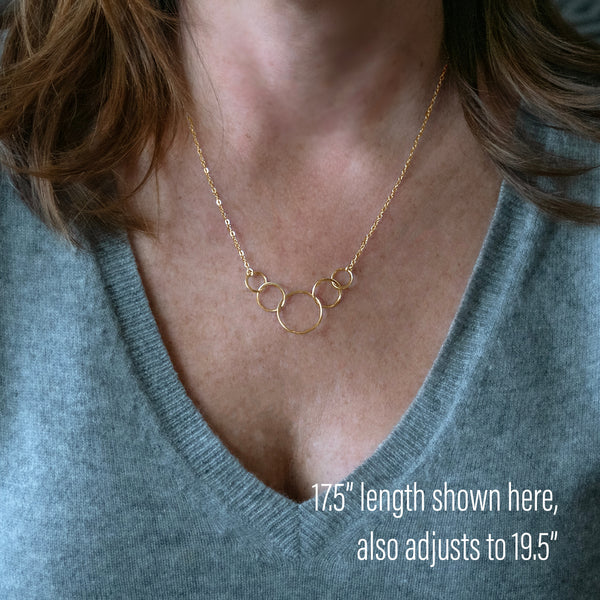 josie five ring necklace, silver or gold • family