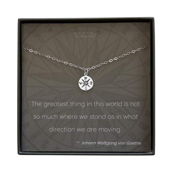 journey compass necklace, silver or gold • direction