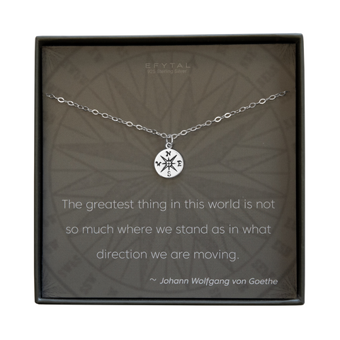 journey compass necklace, silver or gold • direction