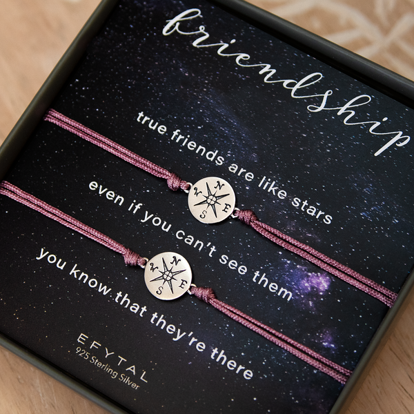 journey compass cord bracelet set • friends are like stars