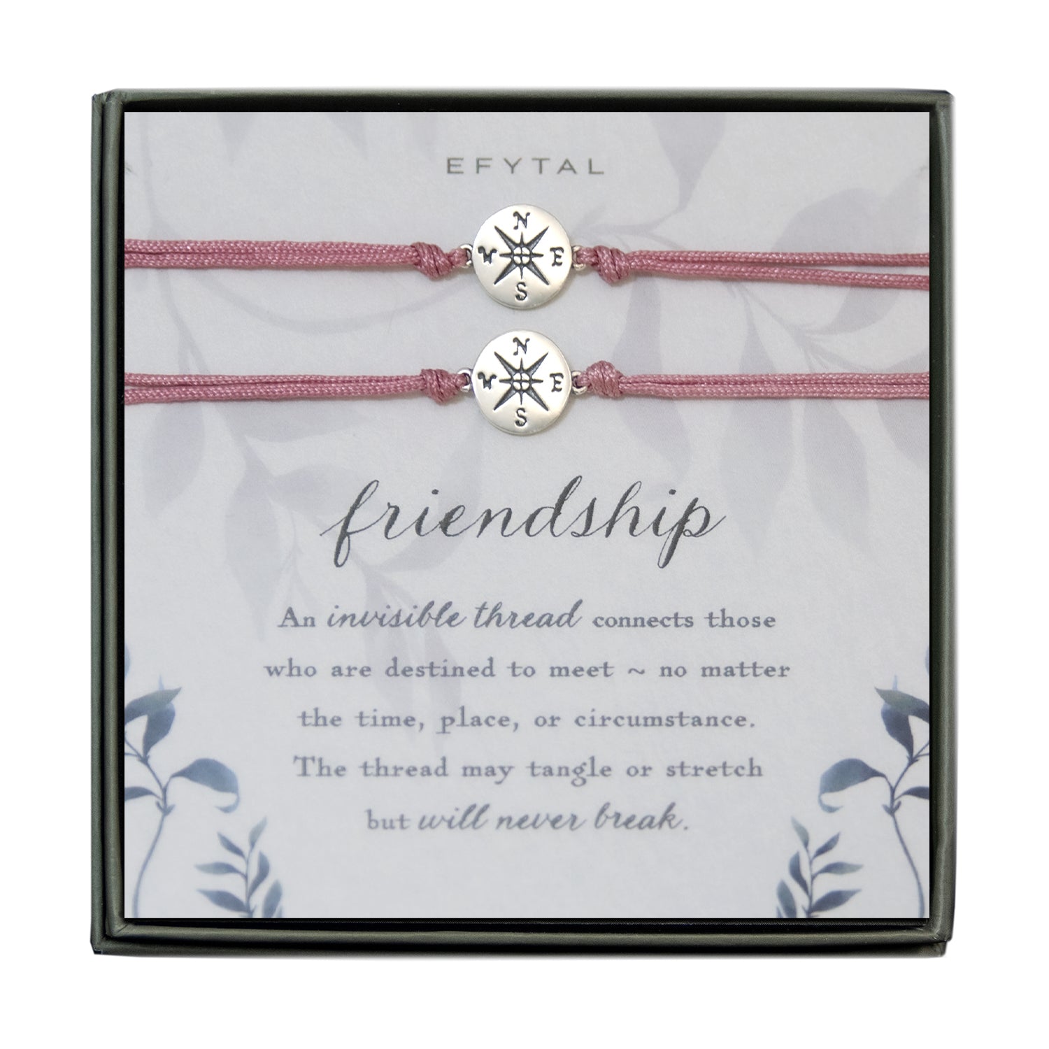 Long Distance Friendship Bracelet Set • EFYTAL 925 Silver Compass Set A (Rose Pink + Lilac Purple)