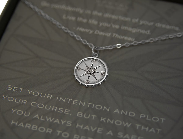 nellie compass necklace, silver or gold • set your intention