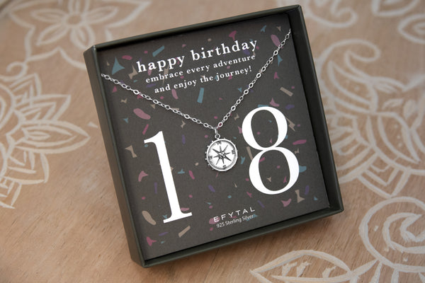 nellie compass necklace, silver or gold • 18th birthday confetti