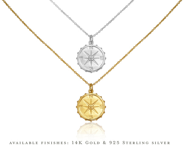 nellie compass necklace, silver or gold • boldest adventure