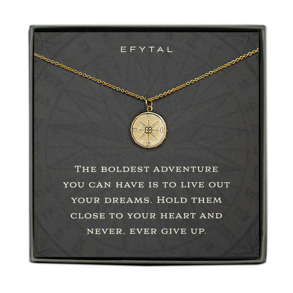 nellie compass necklace, silver or gold • boldest adventure