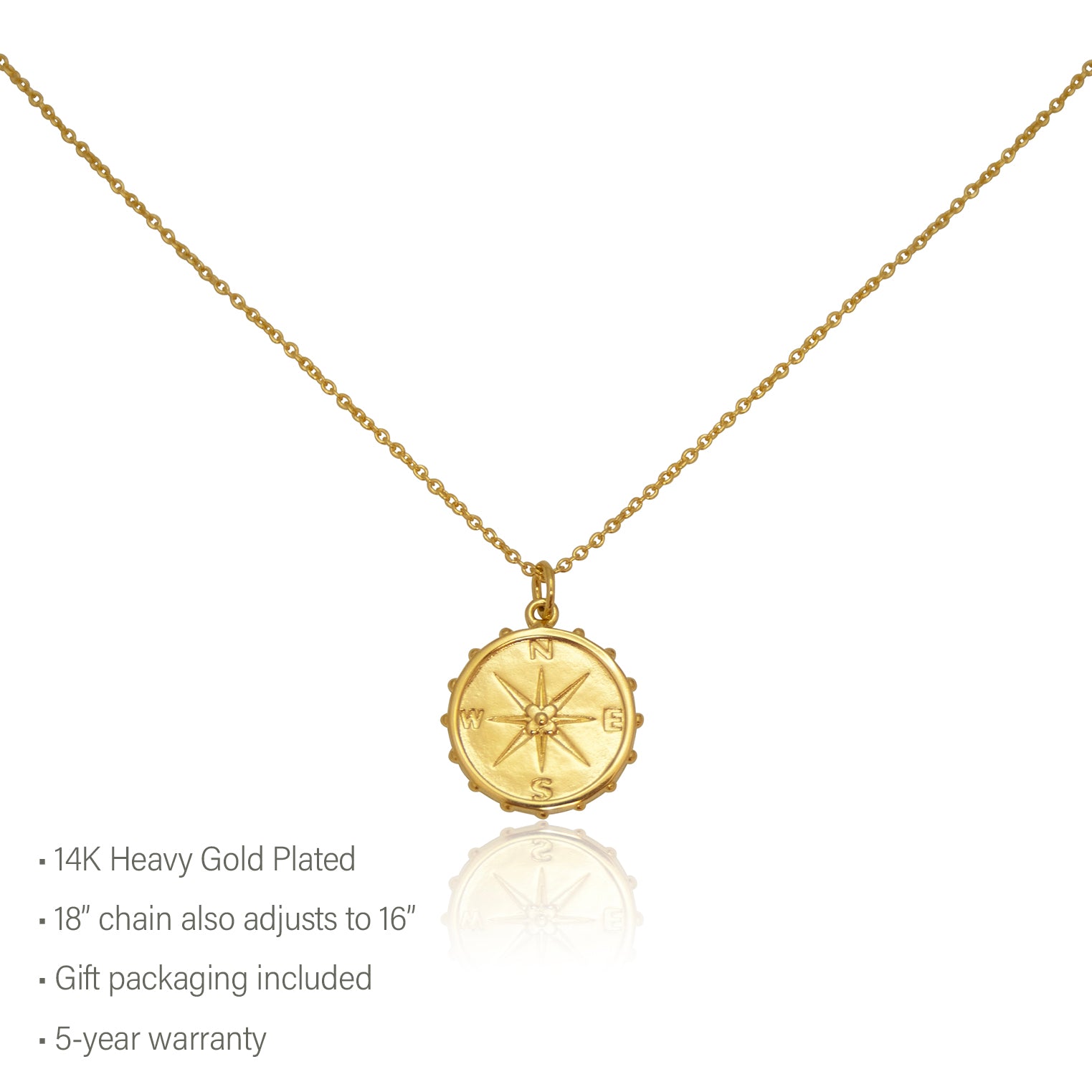 14KRW Large .19ct Diamond Compass Pendant - Gold Creations
