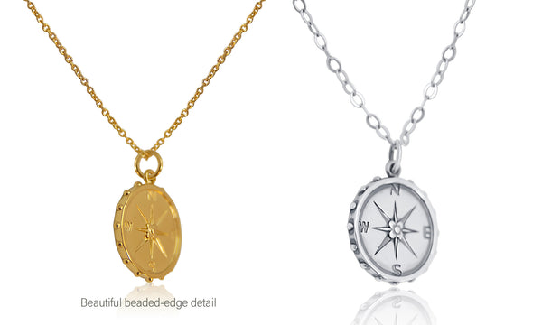 nellie compass necklace, silver or gold • 18th birthday confetti