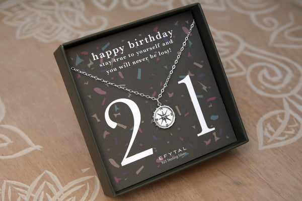 nellie compass necklace, silver or gold • 21st birthday confetti