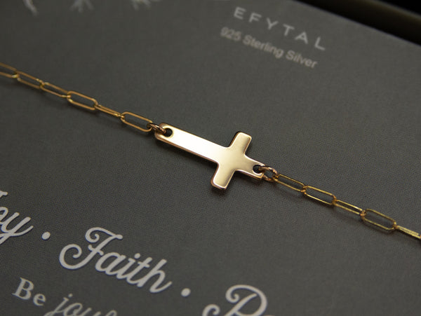 noah sideways cross anklet • joy faith patience