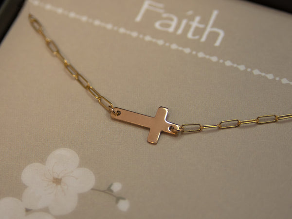 noah sideways cross necklace • faith