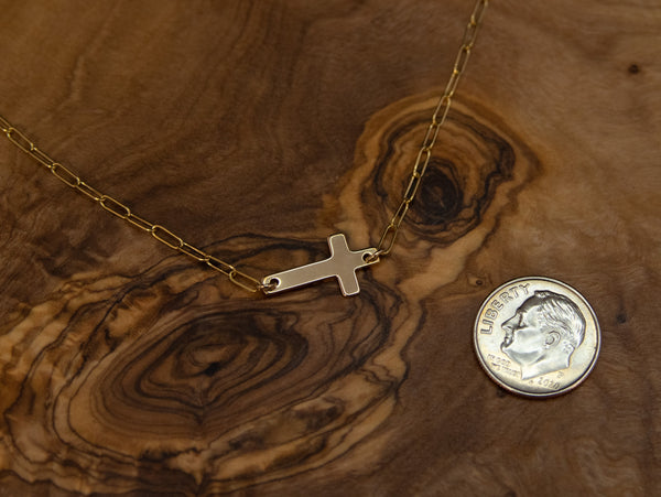 noah sideways cross necklace • joy faith patience