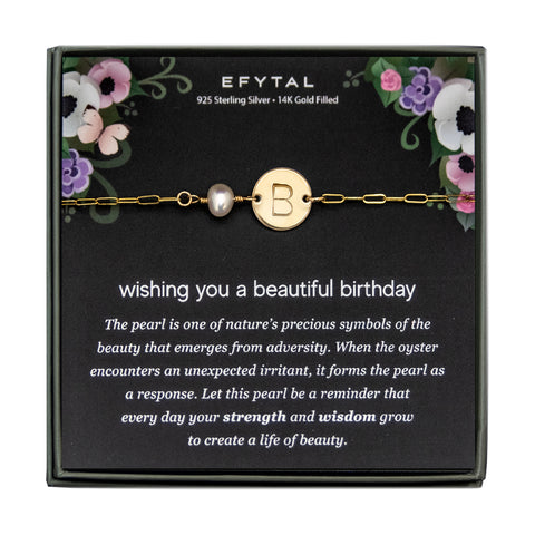 odessa pearl initial bracelet or anklet • beautiful birthday