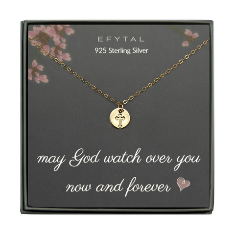 rebecca gold cross necklace • may God watch over you