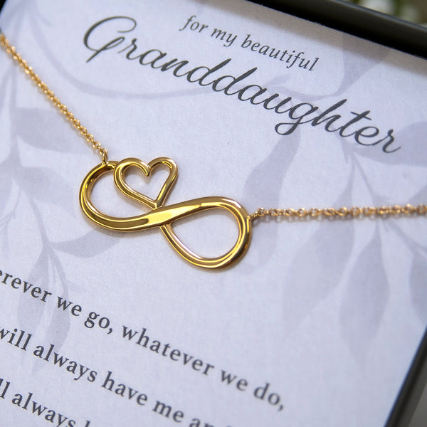 Infinity Heart Necklace for Granddaughter -14K gold finish. 