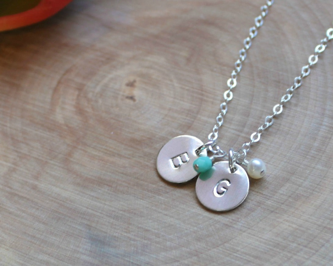 Silver initial necklace with birthstone sale