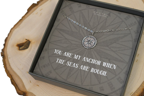 nellie compass necklace, silver or gold • you are my anchor