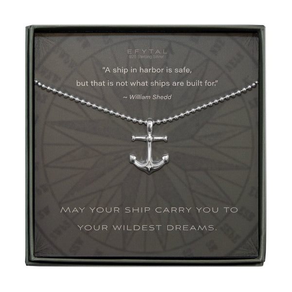 sterling silver anchor pendant on ball chain - makes a great graduation or encouragement gift for men and women